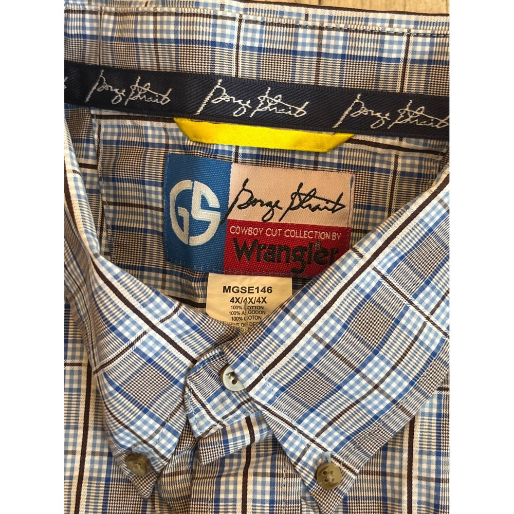 Wrangler Georgeβ Strait Cowboy Cut Blue Plaid Button Down Shirt Mens 4XL MGSE146